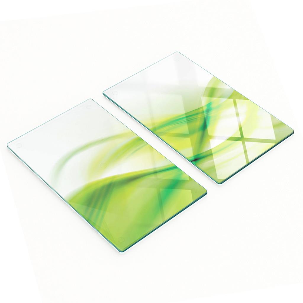 Set of Two Glass Kitchen Boards Green Abstraction 2x30x52 cm