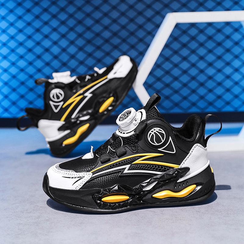 2025 Boys' Autumn Sports Shoes: Non-slip, Wear-resistant Rotary Buckle Running and Basketball Shoes