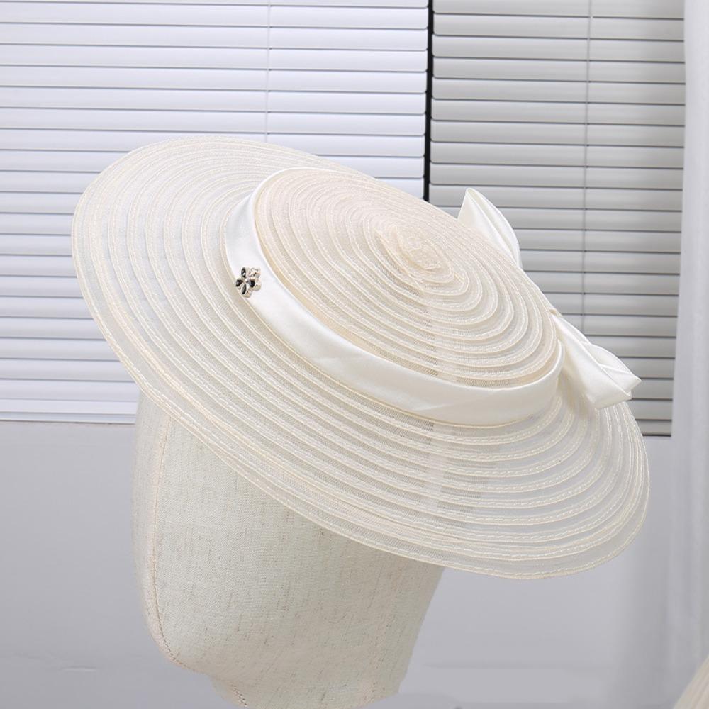 Retro Exquisite Mesh Bow Headband French Elegant Mesh Pillbox Hat Flower Sweet Masquerade Hair Band Wedding бежевый