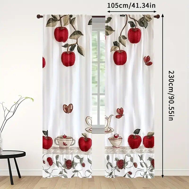 2 Pieces - Apple Pattern - Pole Bag Curtains, Bedroom, Living Room And Kitchen Decoration, Home Decoration, Window Decoration