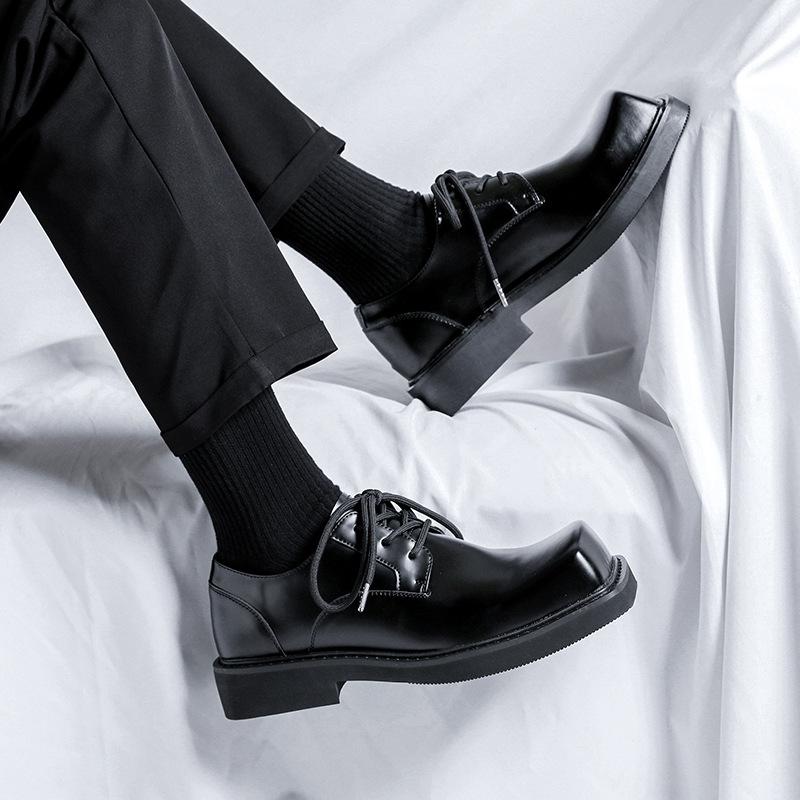 England Style Mens Casual Genuine Leather Shoes Lace-up Derby Shoe Designer Square Toe Sneakers Party Prom Dress Footwear