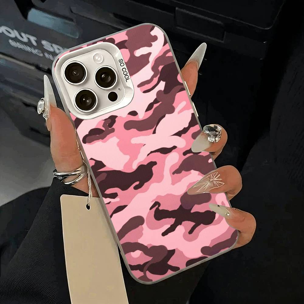 

F-Fashion C-Camouflage Pattern Phone Case For iPhone 11 12 13 14 15 16Pro Max Plus white Sliver Phone Cover iPhone11ProMax