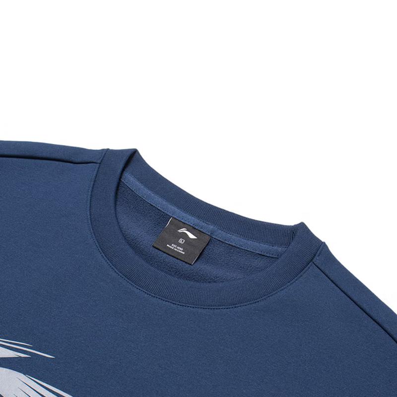 Li-Ning Minimalist Fashion Large Logo Print Sports Warm Comfortable Crew Neck Pullover Sweatshirt Men Sweatshirt AWDTA63-5