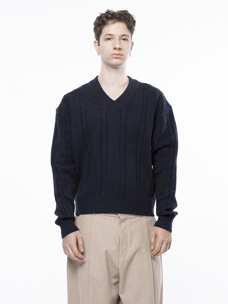 Chaenseseunoi Dense Cable V-Neck Kint - Navy /M243Tp07Ny