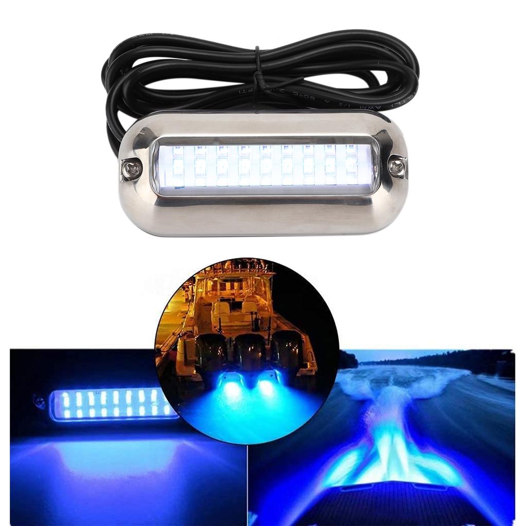 Blue 27LED Underwater Light 74LM Bright Transom Lamp IP68 Waterproof Stainless Steel Shell for Marine Boat