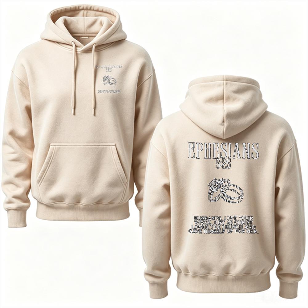 Matching Couple Hooded Ephesians 5:25 Bible Verse Wedding Ring Graphic Hooded Sweatshirt Christian Religious Marriage Lover Gift