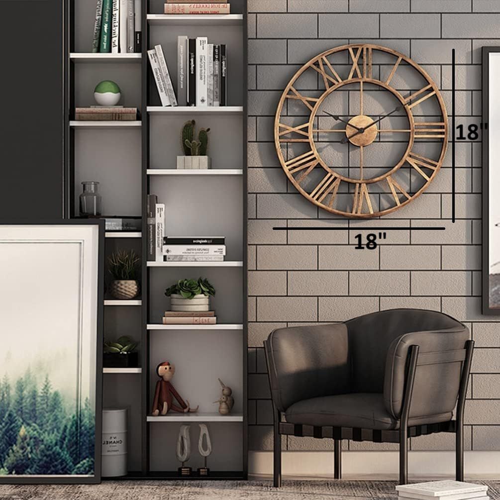 Metall Analoge Wanduhr Dekor Kunst Skulptur für Zuhause Büro Wohnzimmer Schlafzimmer Restaurant Café'(18 Zoll/ 45 cm),Braun
