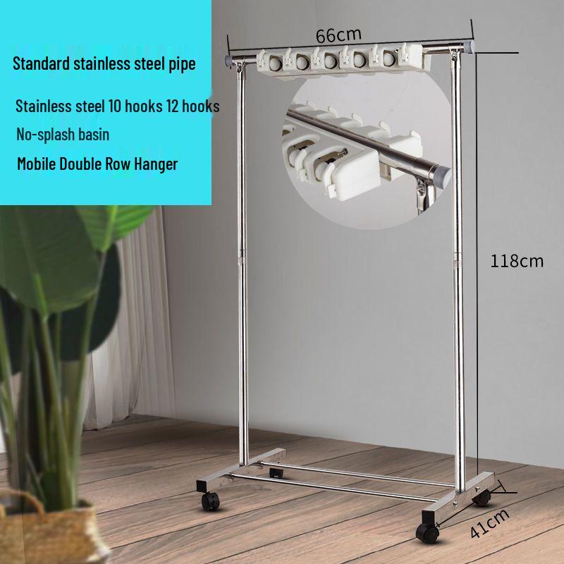 Stainless Steel Mobile Mop and Broom Holder Stand for Cleaning Tools