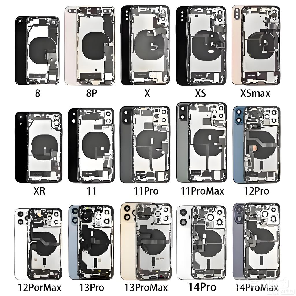 For XR/11/12/13/14/15/16 Pro Max/Plus/Mini Models Phone Back Cover Assembly Cover Housing Middle Frame Glass Material Model