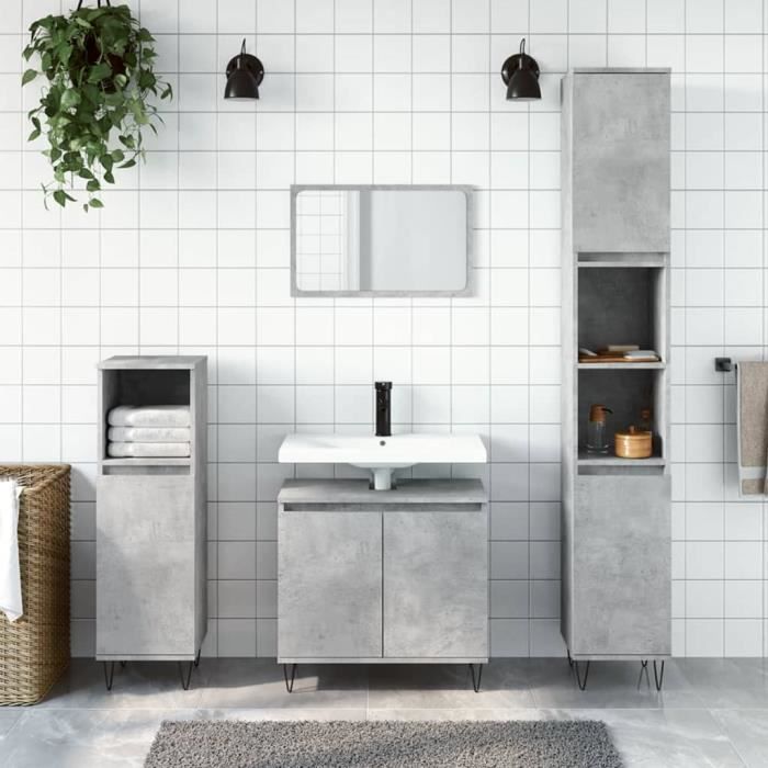 VidaXL Ensemble d'armoires de salle de bain 3 pcs gris béton 3187793