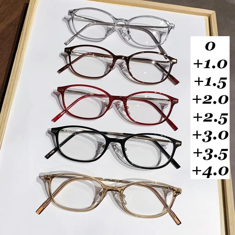 New Trendy Anti Blue Light Reading Glasses for Women Men Retro Fashion Ultralight Small Frame Far Sight Eyeglasses DiopterTo+4.0
