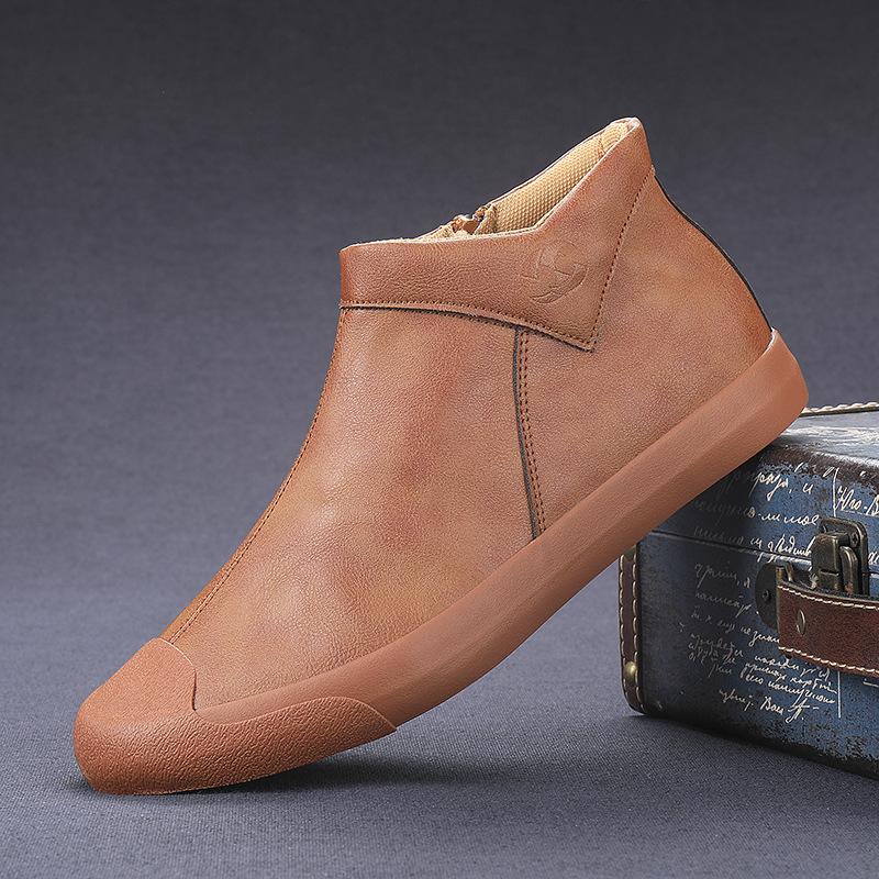 New spring mid-top leather boots with British style high-top men's shoes autumn men's casual leather shoes trendy shoes