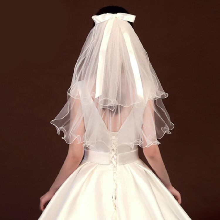 Wedding Tulle Bridal Lace Veil with Bowknot/Floral Trim Elegant Bridesmaids Veil