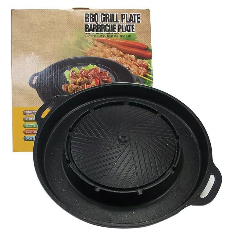Korean Non-stick Round Shabu-Shabu & Grill Combo Pot - Camping Stove, Small Hot Pot, Outdoor BBQ Plate, Maifan Stone Griddle.