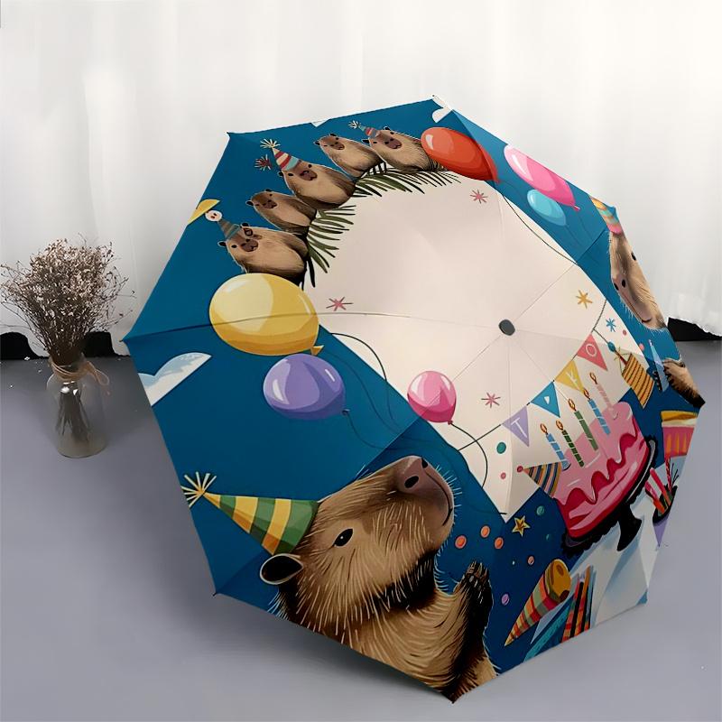 Capybara Themed Travel Umbrella-8 Ribs Automatic Opening and Closing, Portable Folding Design, Compact and Stylish Umbrella Suitable for Out