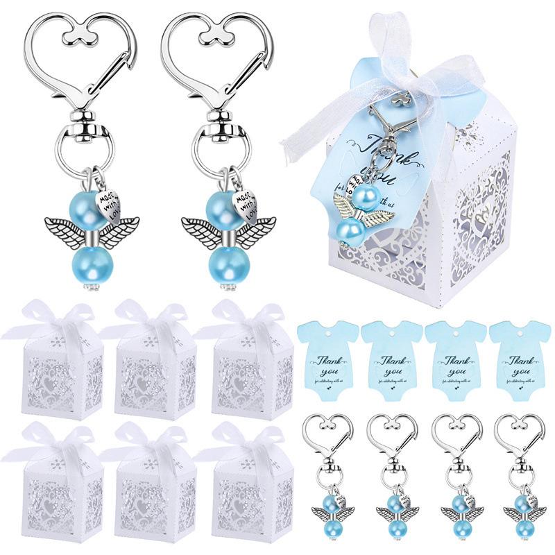 24 Sets Babyparty Gastgeschenke, darunter niedliche Engel-Schlüsselanhänger, Gastgeschenkboxen und Dankeskarten für Taufgeschenke, Partygeschenke