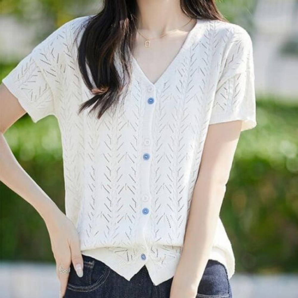 NaVaVa Men S Cool Punching V Neck Short SleeVe Knit Cardigan Nk3051