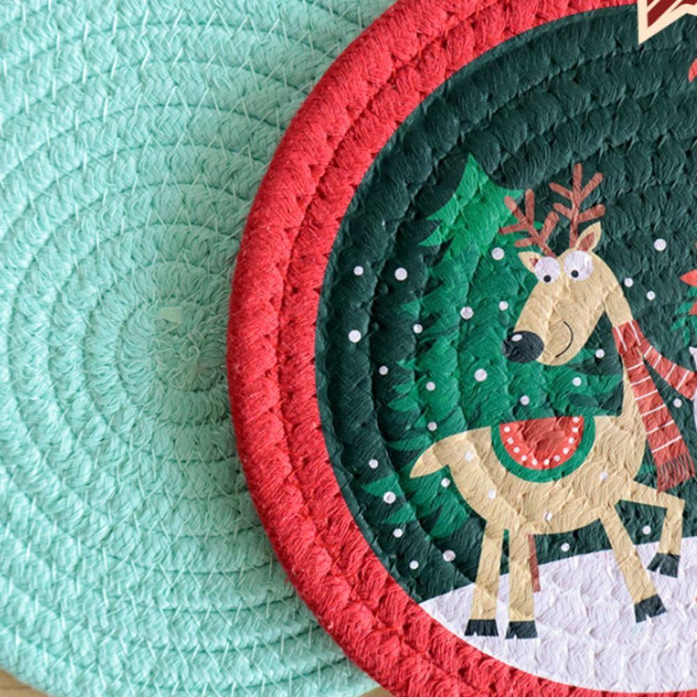 Heat Insulation Coaster Non-Slip Pot Pad Cute Christmas Woven Cotton Placemat  Table Decoration