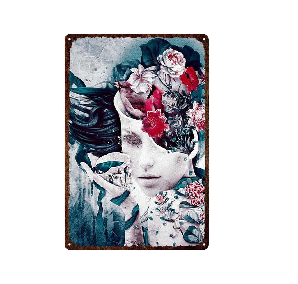 Skeleton Skull Metal Tin Signs Mexican Festival Day of The Dead Plaque Wall Painting Poster Party Shop Home Tattoo Parlors Decor