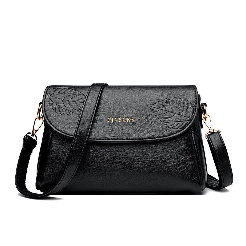 

Versatile Soft Leather Embossed Single-shoulder Bag, Middle-aged Lady Crossbody Bag, Trendy Korean Mom Bag чёрный