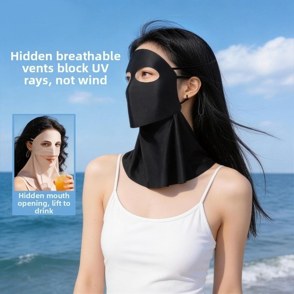 Solid Color Sunscreen Mask Sun Protection Neck Wrap Breathable Ice Silk Face Veil Female