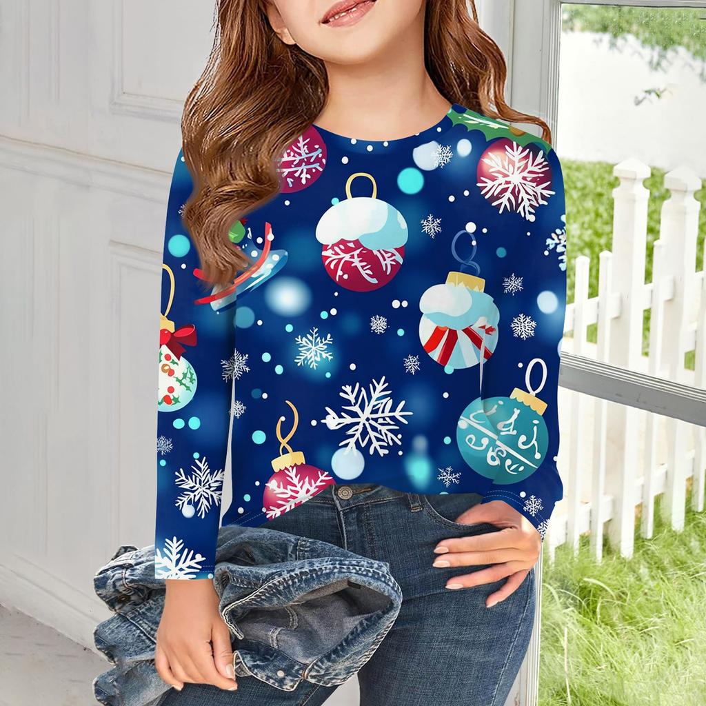 Girls Long Sleeve T Shirts Kids Fall Tops Crewneck Basic Tees Vintage Graphic Printing Top 5-14Y