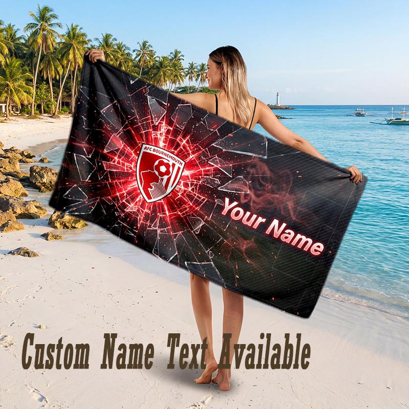 Bournemouth Football Design Beach Towel Custom Text Large Towel for Beach Vacation