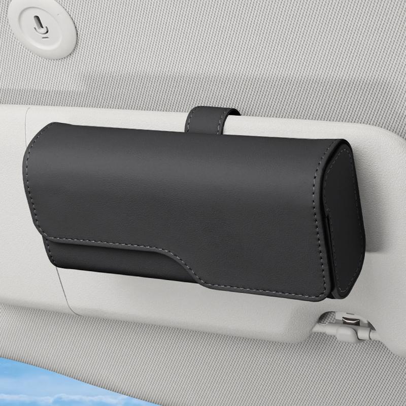 Solglasögonhållare för bilens solskydd, Läder Auto Glasögon Solskydd Organizerfodral med Dold Magnetisk Stängning