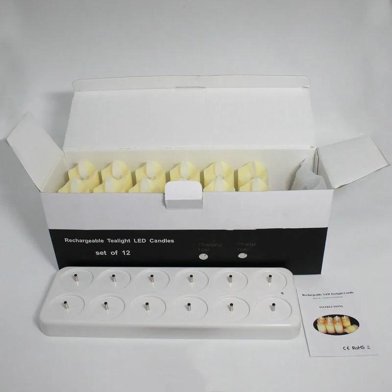 12-Pack Rechargeable Dancing Waving Flame LED Tealight Votive Swinging Wick Candle Lamp Xmas Wedding Home Decoration-Warm White