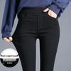 Women's Black Fleece-Lined Leggings - Thick, High Waist, Elastic Waistband, Slim Fit, Perfect for Autumn and Winter.