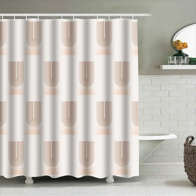 Vintage Style Bathroom Shower Curtain With Sunburst Pattern White Background For Home Decor (180 X 180Cm)
