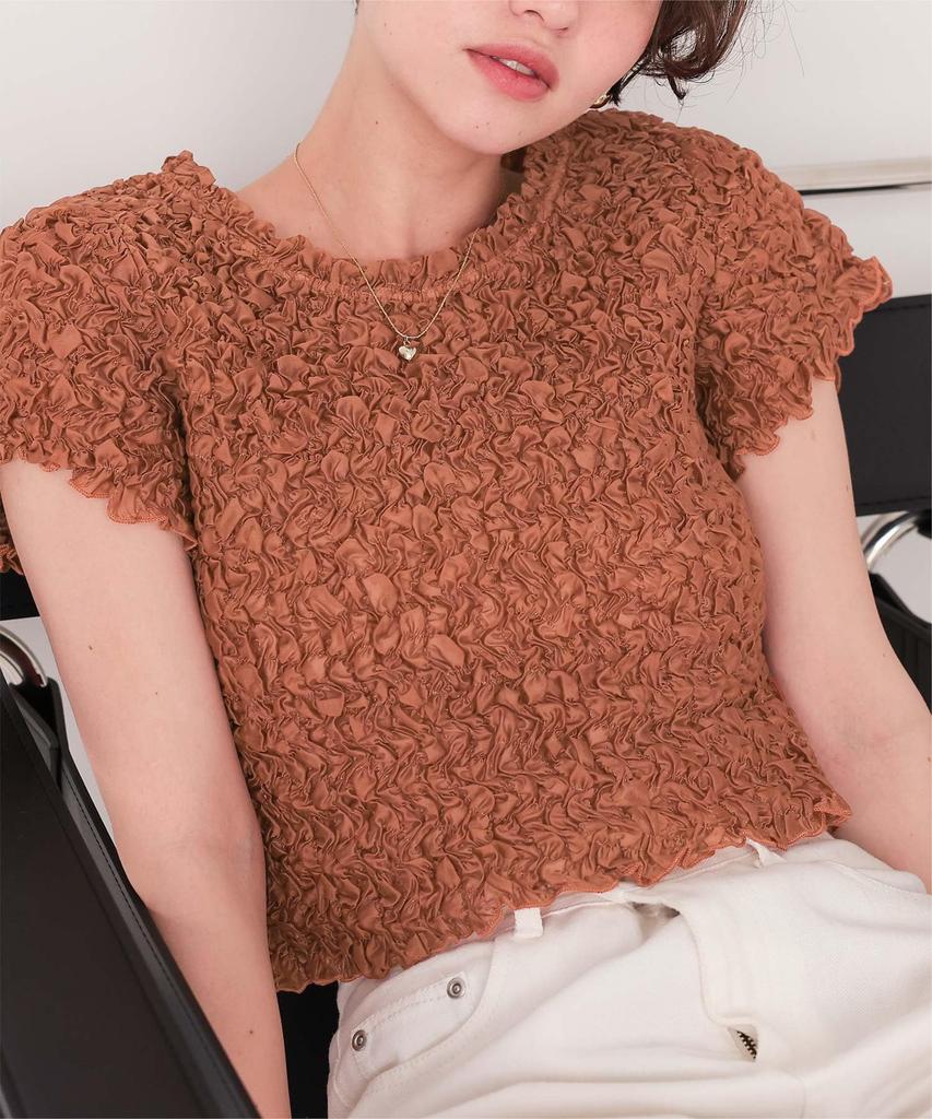 Titibait Pokopoko Shirred Sheer Top AFXP4324 Free Size Brown Women's