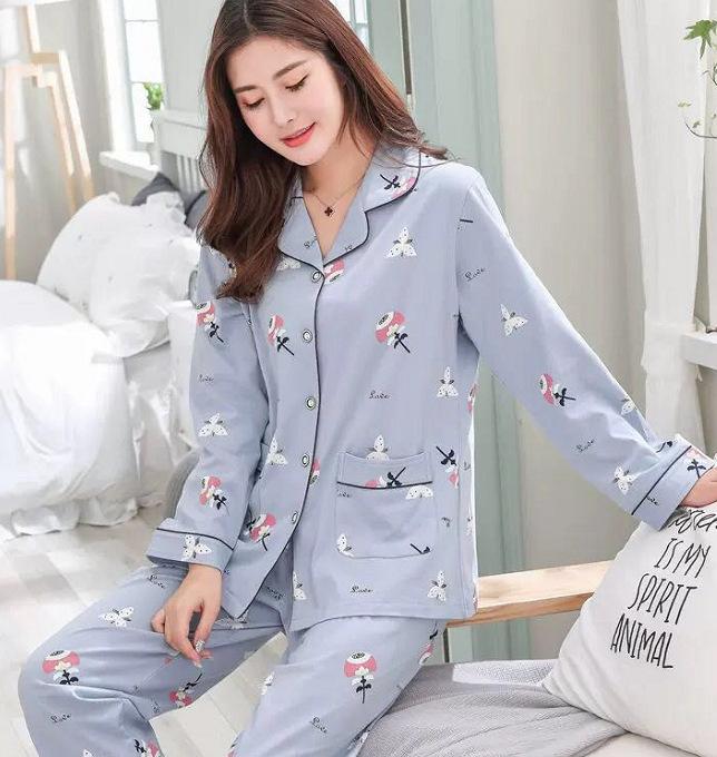 Pajamas women's spring and autumn 100% pure cotton long-sleeved women's winter Korean version can be worn outside cotton women's plus size loungewear