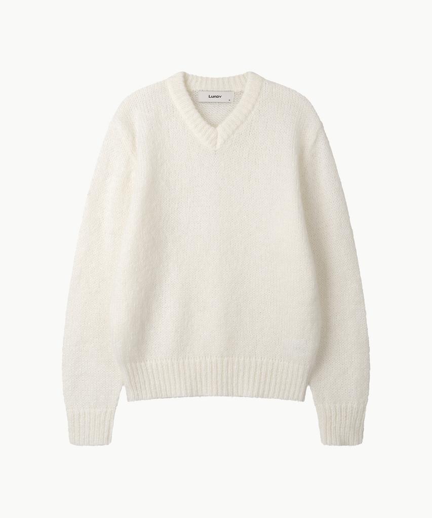 Leondi Brushed Mohair V-Neck Knit - White