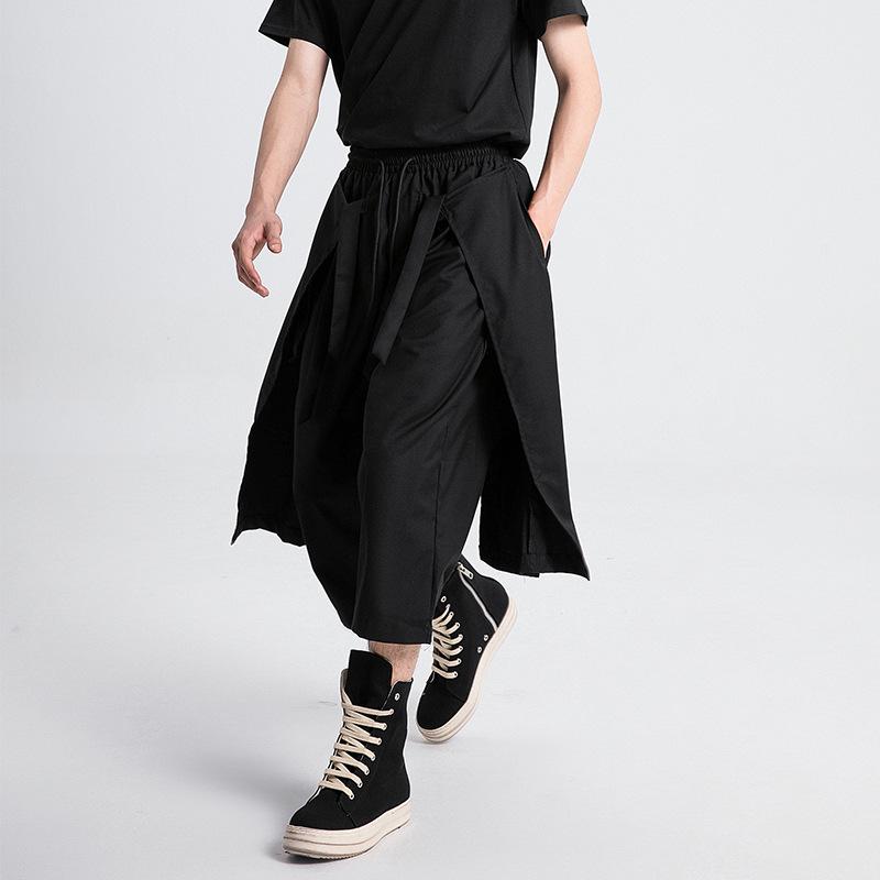 Unisex Black Japanese Wide-Leg Cropped Casual Pants
