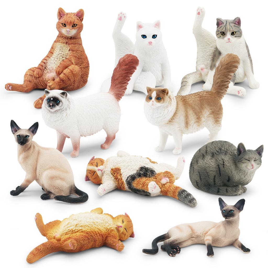 10 Simulated Cat Animal Models Lazy Orange Cat Siamese Cat Muppet Cat Black Cat Flower Cat Desktop Ornament Toys