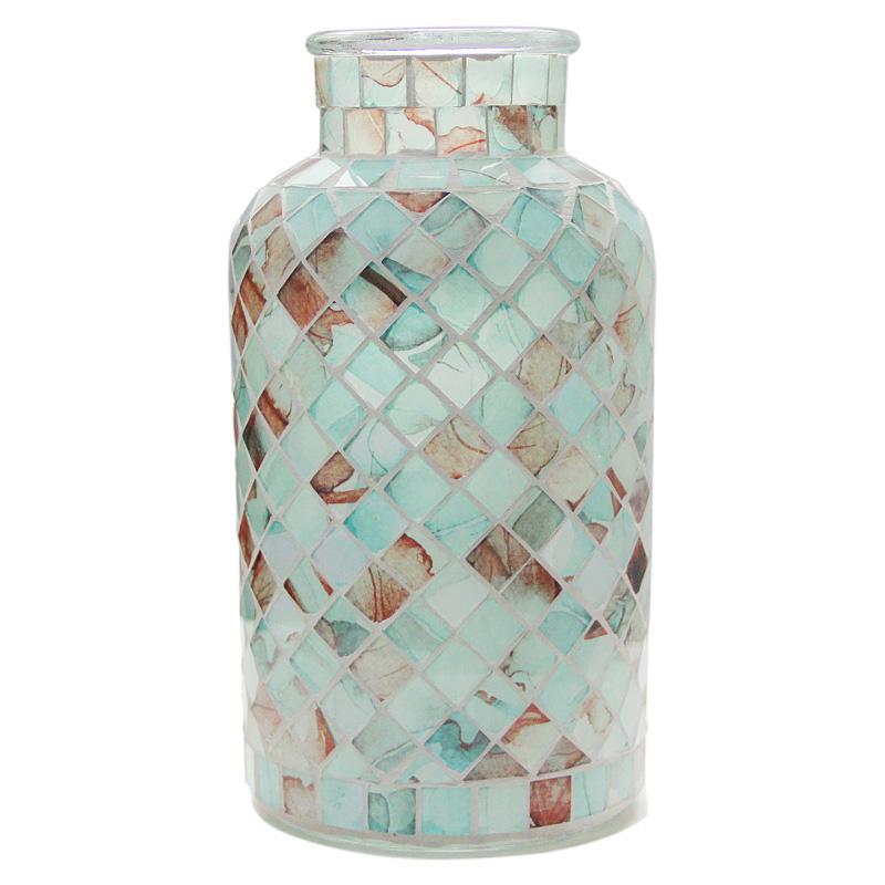 Pastoral Pink Purple Floral Straight Mosaic Glass Vase Fashion Home Guest Restaurant Decoration Countertop Vase