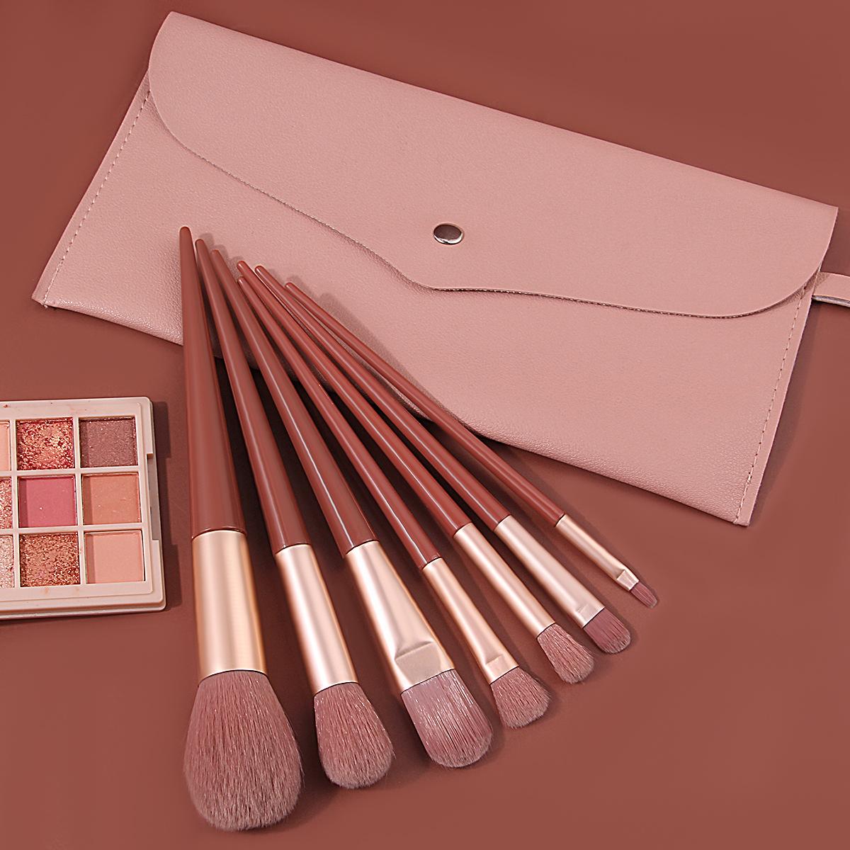 

Набор из 7 кистей для макияжа винно-красного цвета, мягкий ворс, не оставляет полос, кисть для тональной основы, кисть для теней, кисть для румян с косметичкой, бордовый