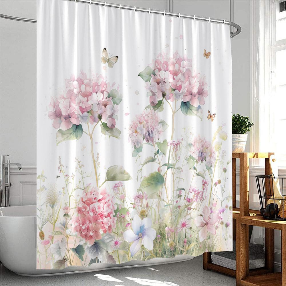 Floral Plants Shower Curtain Flowers Bamboo Butterfly Green Vines Botanical Herb Modern Bathroom Decor Polyester Bathtub Curtain