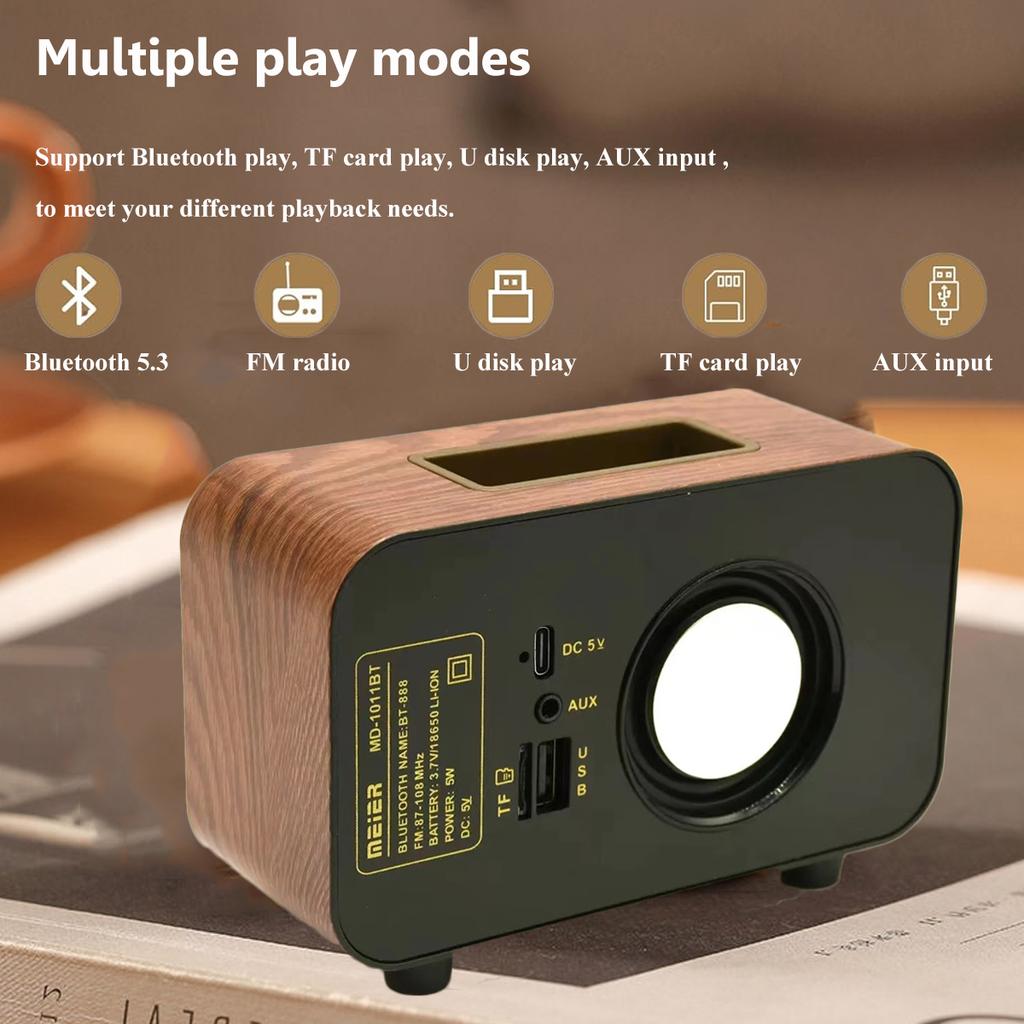 Classic Vintage Bluetooth Speaker Portable Wood Grain Soundbar Subwoofer Wireless Retro Music Player Support TF Card USB AUX FM