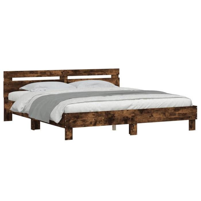 VidaXL Bed Frame with Headboard Smoked Oak 200x200 Cm 3207396