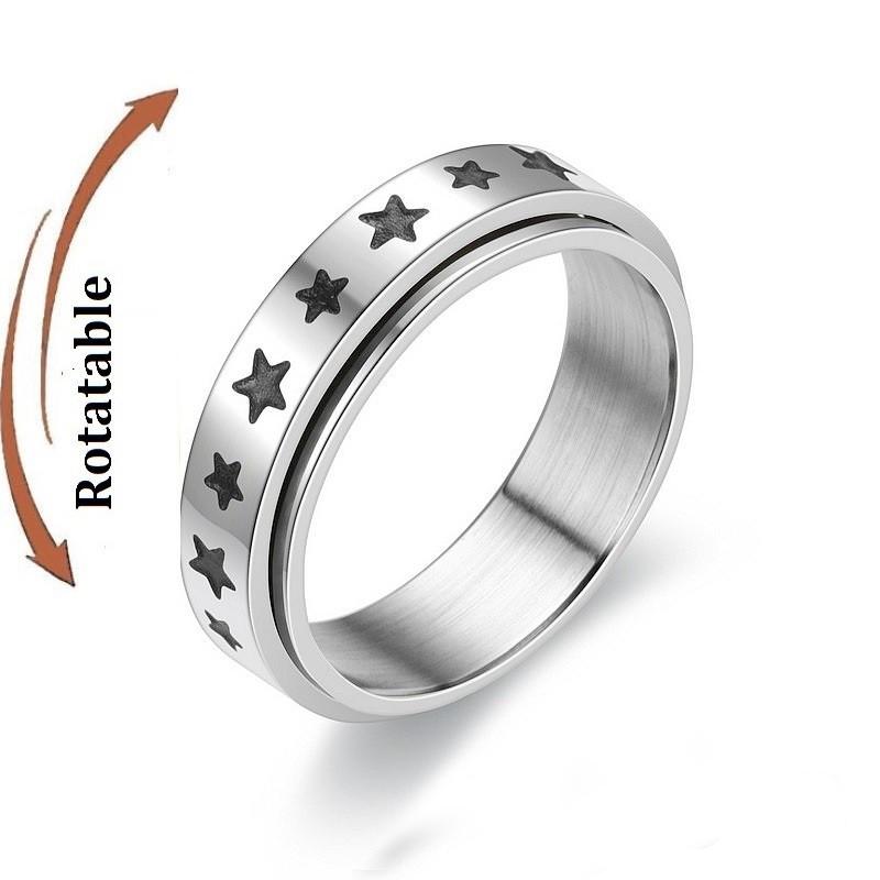 Copper Color Spinning Anxiety Rings for Men Women Star Moon Relaxing Ring 2025 Stainless Steel Anti Stress Rings Knuckle Zircon