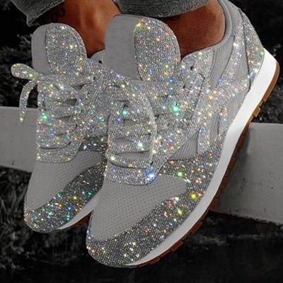 2024 Summer Women Shining Sneakers New Casual Flat Ladies Vulcanized Shoes Breathable Lace Up Sneakers Outdoor Sport Shoes