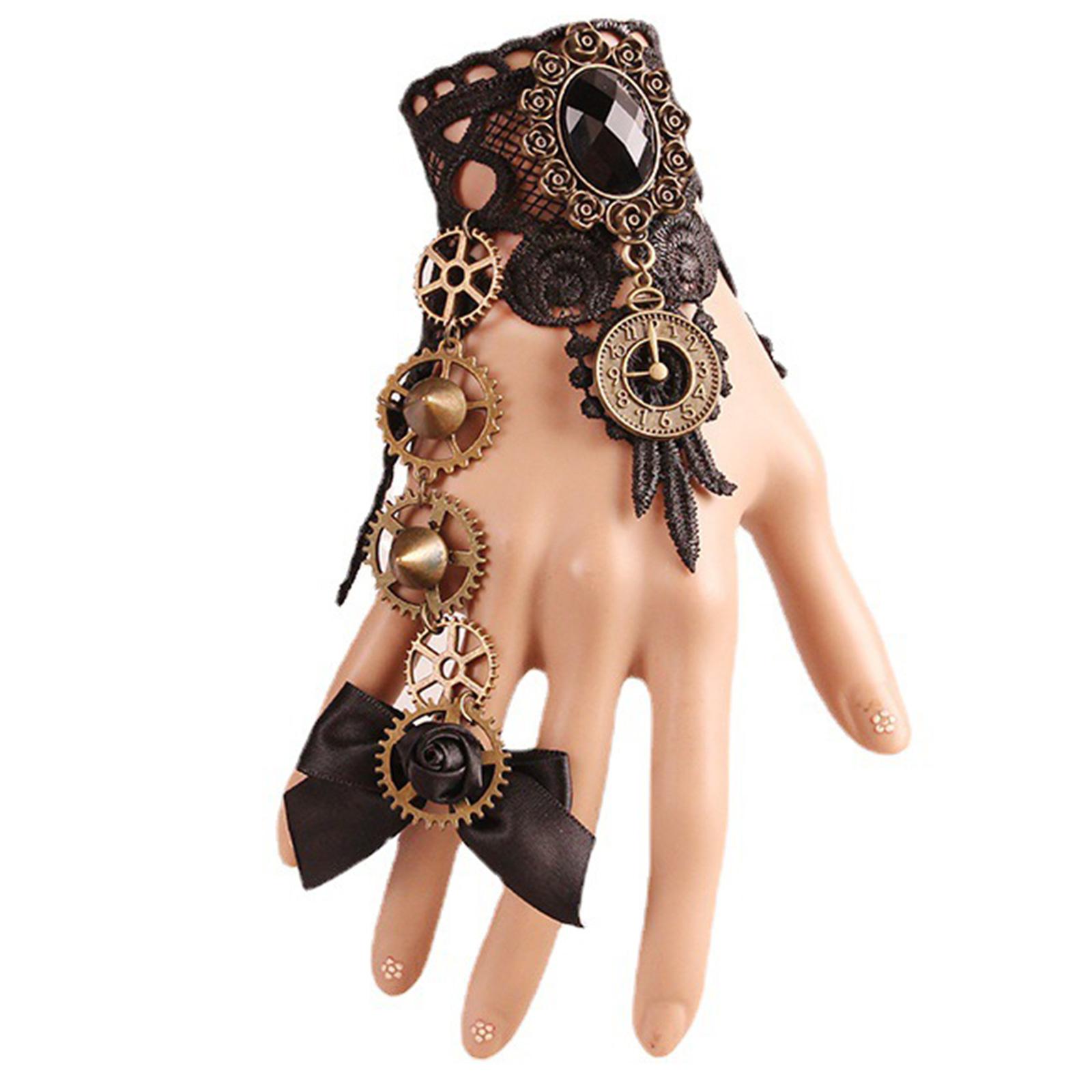 

Женский браслет-кольцо в 2 цветах с часами-шестеренками, напульсником и регулируемым кольцом с длинным браслетом, реквизит для косплея 1