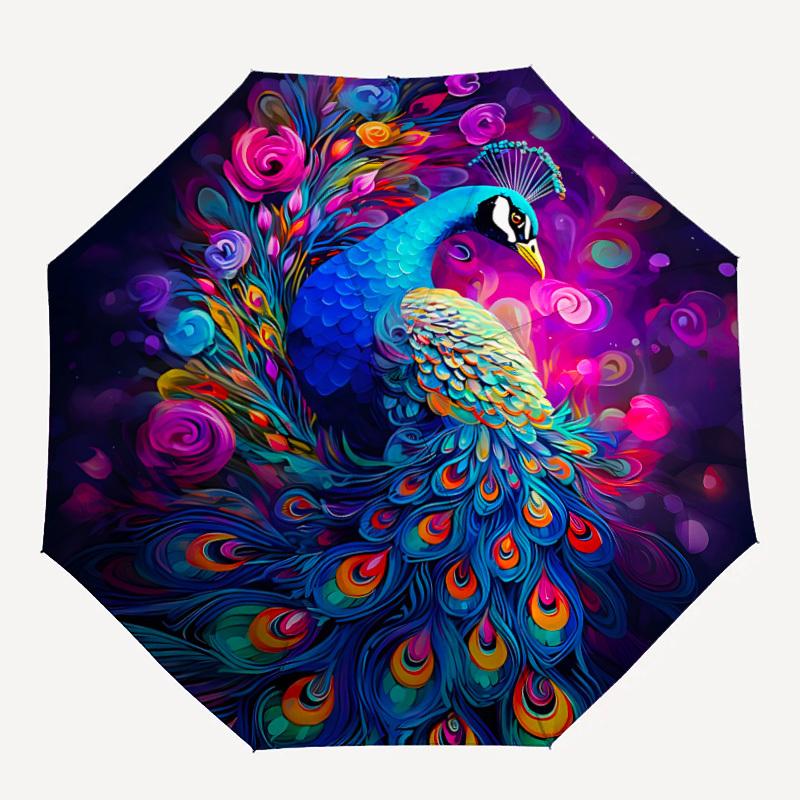 

1pc Peacock Flowers Automatic Open/Close Umbrella Compact Folding Umbrella, All-Season Portable Umbrella for Women/Men072