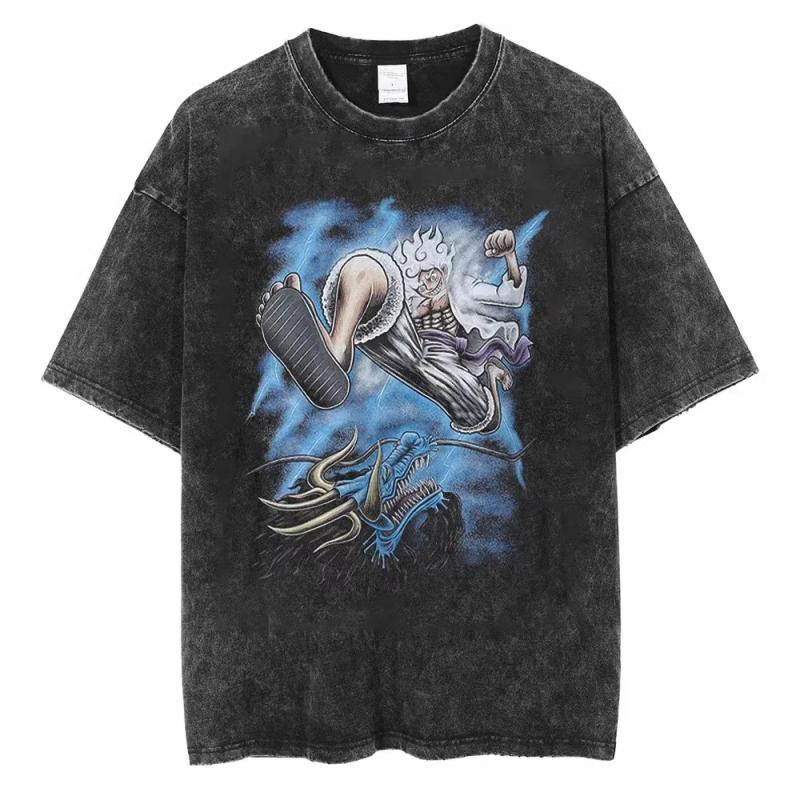 One Piece ONE PIECE Luffenica Street Vintage Old Cotton Washed Short Sleeve T-Shirt Harajuku Top Men