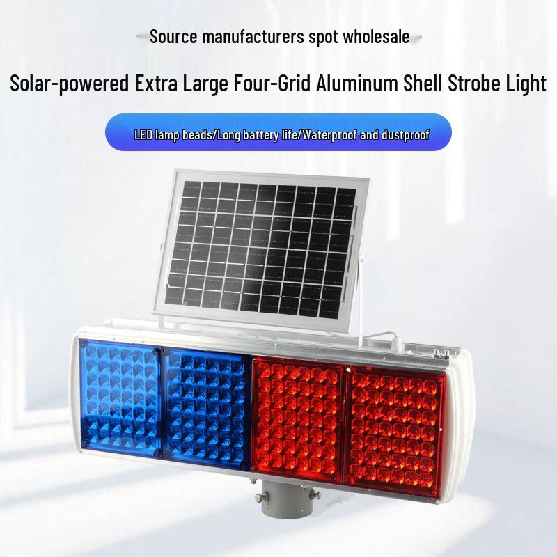 Solar Dual-Sided 4-Panel Aluminum Strobe Light with Wide-Range Flashing