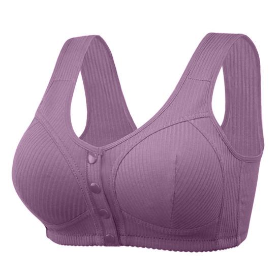 Mid-aged Women Sports Bra Stretchy Fixed Shoulder Strap Front Button Closure Wireless