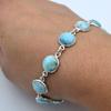 925 Sterling Silver Larimar Bracelet Sky Blue Color Round Cabochon Shape Natural Larimar Link Bracelet Gift for Women