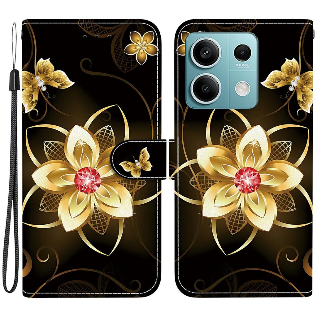 Für Xiaomi Redmi Note 13 5G Hülle Musterdruck Sturzsicher Leder Klapp-Brieftasche Handyhülle mit Lanyard